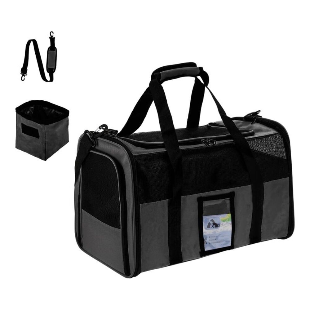 Collapsible Soft Travel TSA Approved Pet Carrier with Portable Food Bowl Black